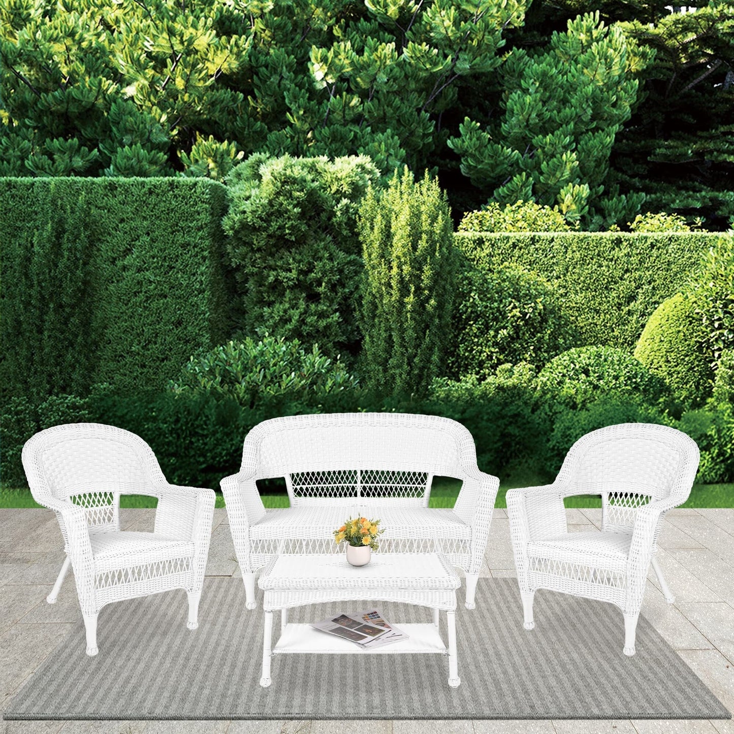 Ensemble de conversation 4 pièces pour patio en osier