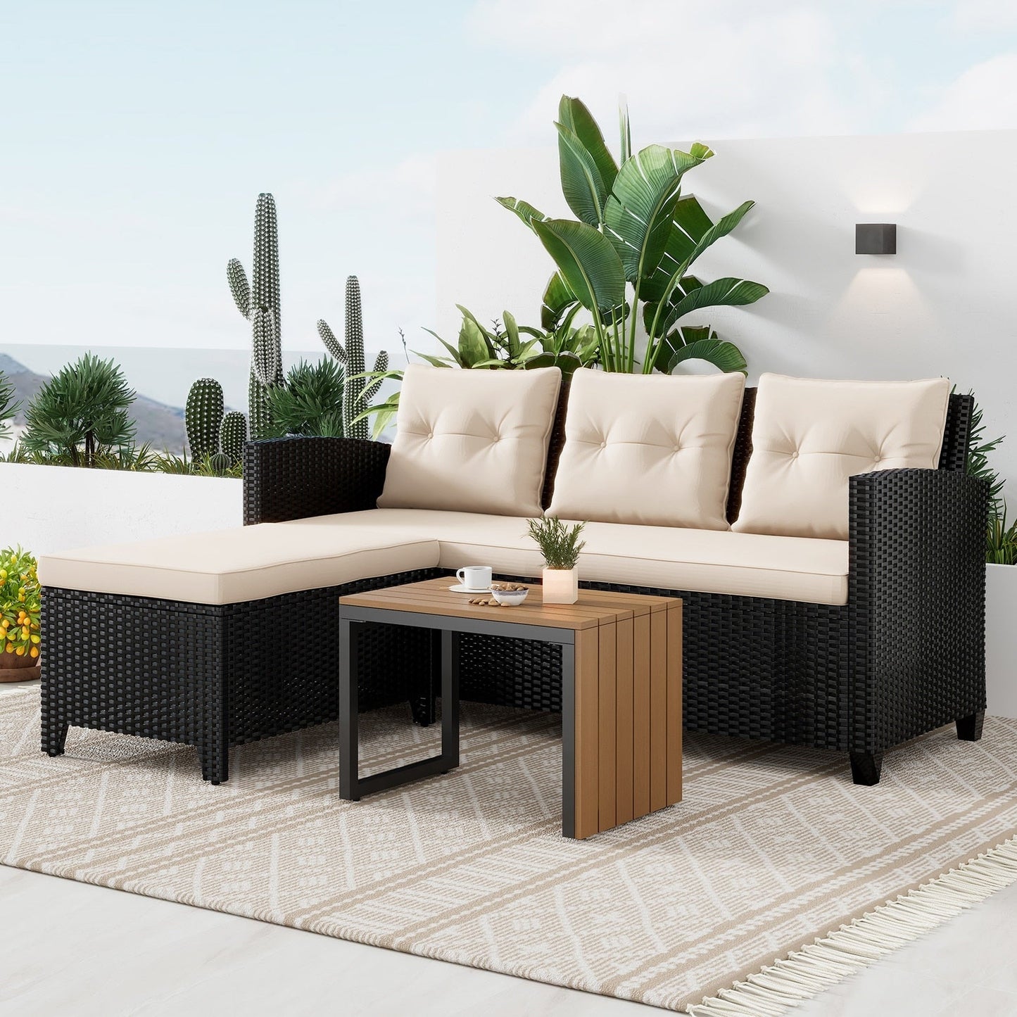 Ensemble de meubles de jardin en osier - Ensemble de canapés d'extérieur sectionnels en rotin 3 pièces