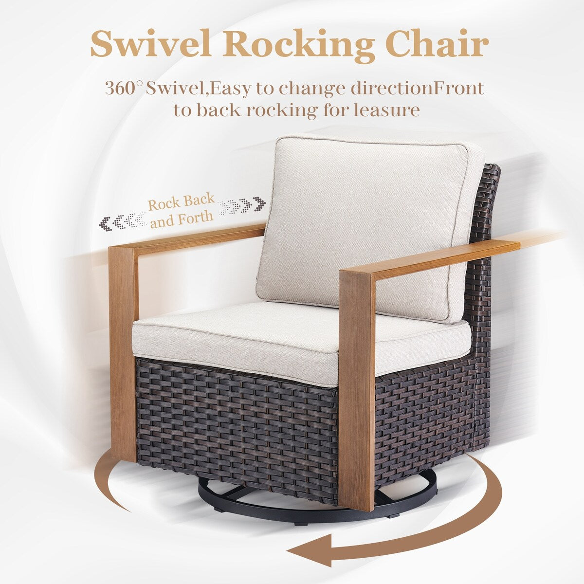 Canapé en osier, fauteuil pivotant en rotin avec fauteuil club et pouf - Marron