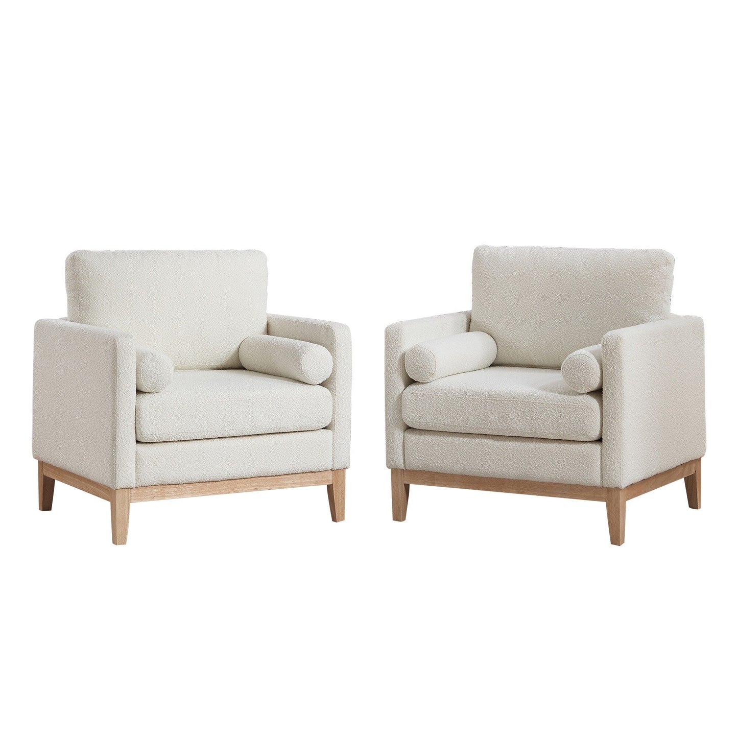Fauteuil d'appoint moderne et large avec pieds en bois naturel, fauteuil simple et canapé avec deux coussins traversins