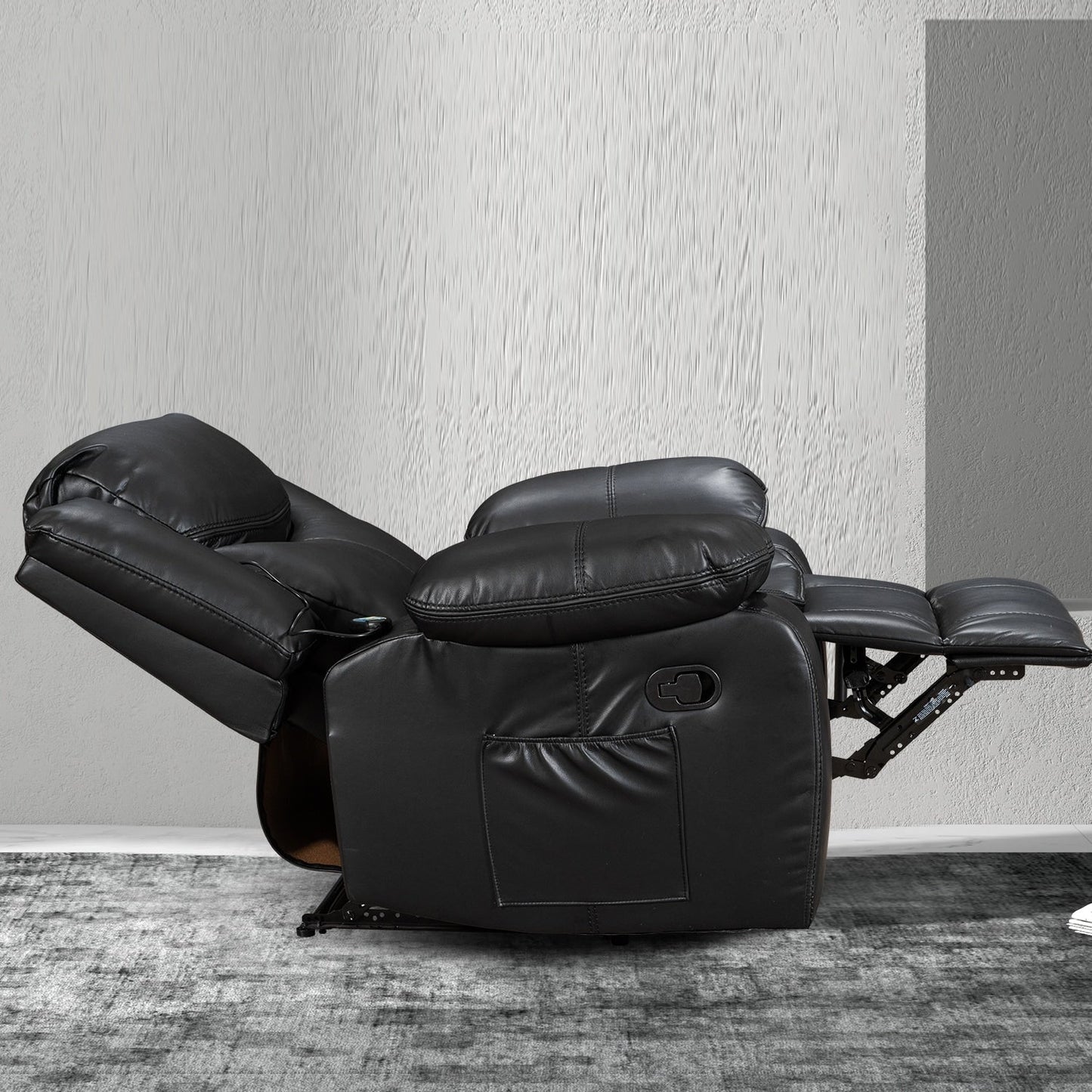 Fauteuil inclinable chauffant et massant en cuir durable à siège large