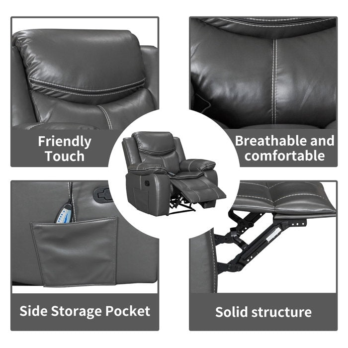 Fauteuil inclinable chauffant et massant en cuir durable à siège large