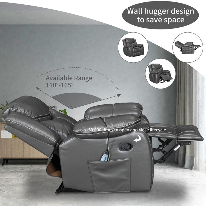 Fauteuil inclinable chauffant et massant en cuir durable à siège large