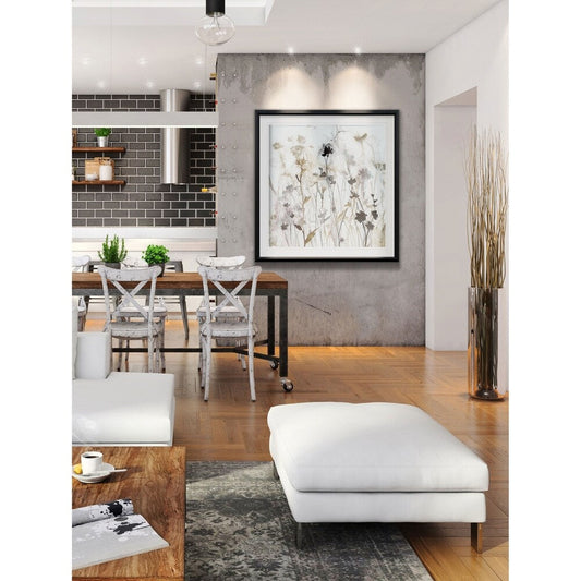 Wildflower Mist I - Impression encadrée personnalisée - bleu, blanc, gris, jaune, vert, argent, or