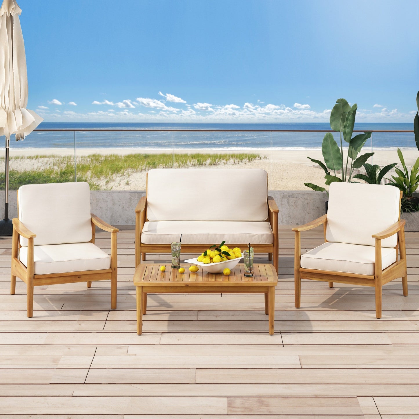 Salon de jardin Willowbrook en bois d'acacia 4 places par Christopher Knight Home