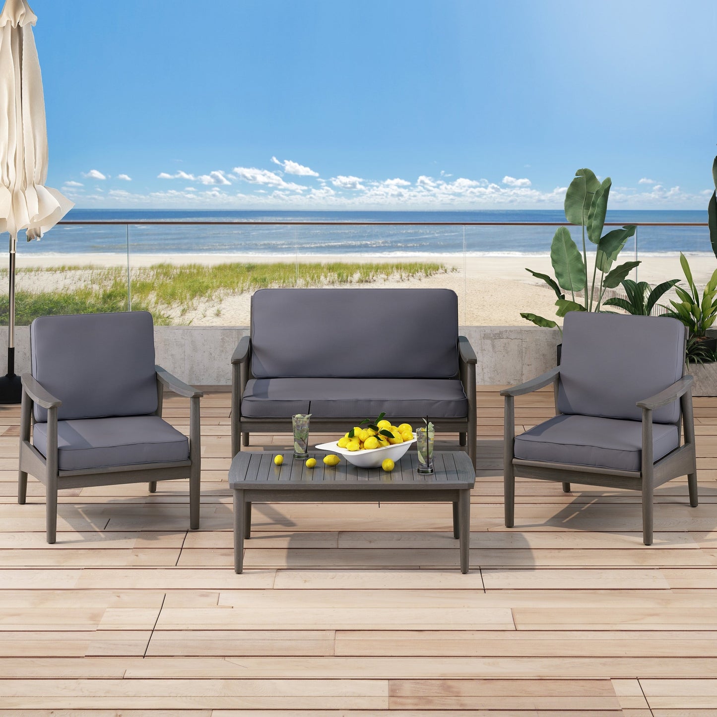Salon de jardin Willowbrook en bois d'acacia 4 places par Christopher Knight Home