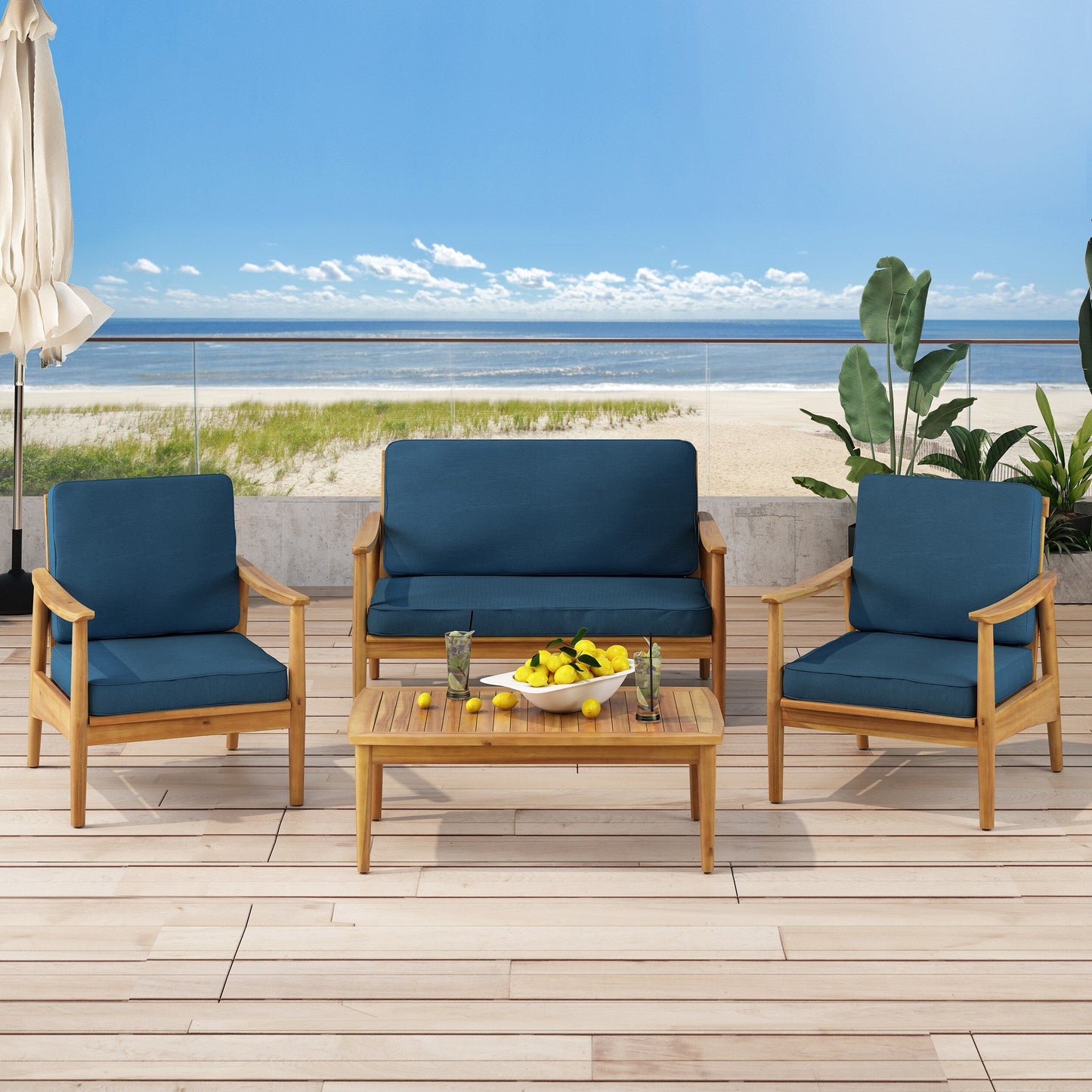Salon de jardin Willowbrook en bois d'acacia 4 places par Christopher Knight Home
