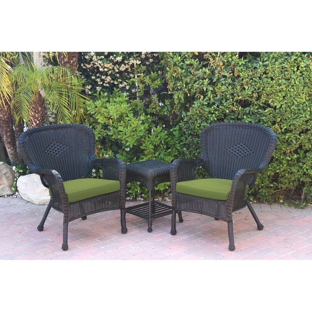 Ensemble de chaises et de tables d'appoint Windsor en osier noir avec coussin de chaise