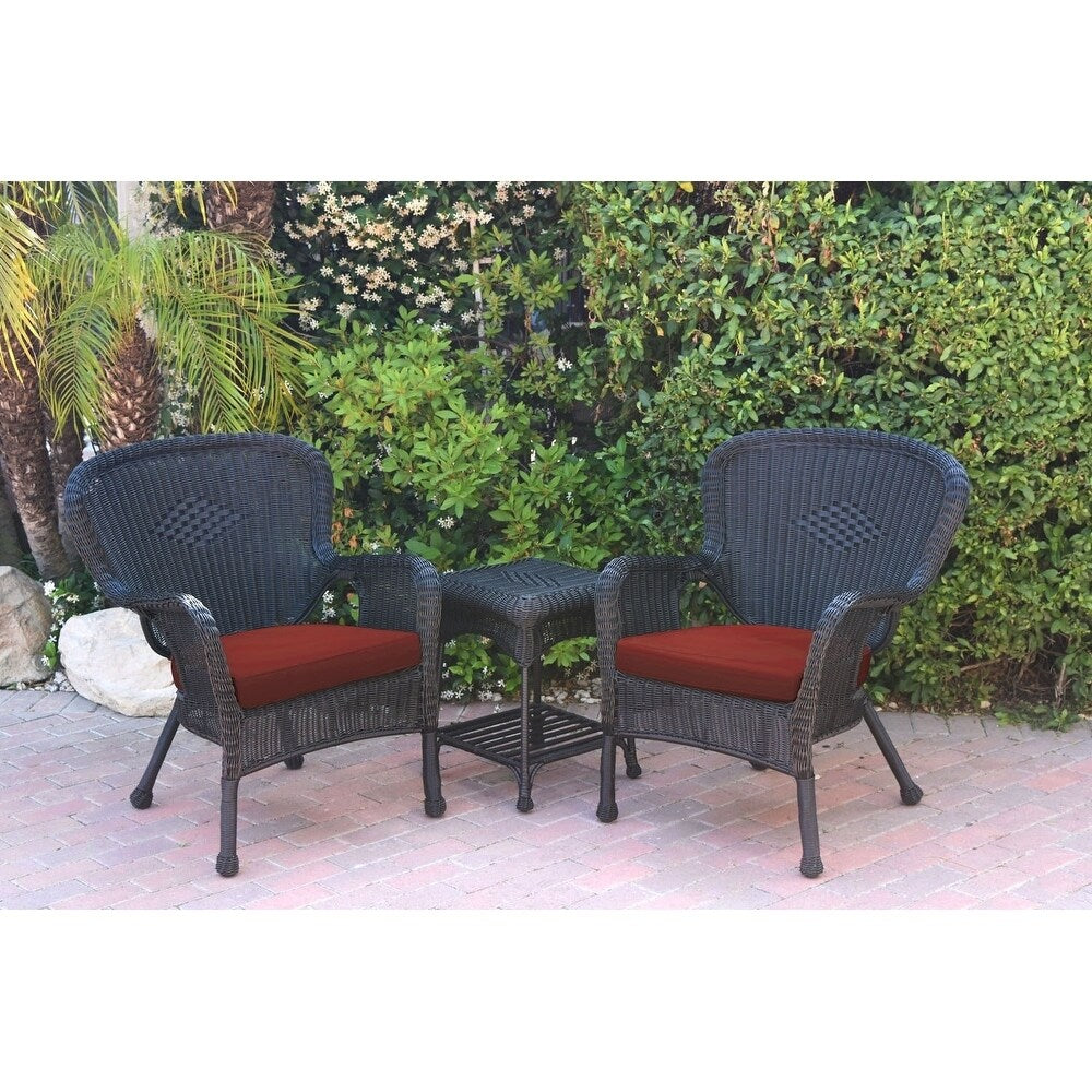 Ensemble de chaises et de tables d'appoint Windsor en osier noir avec coussin de chaise
