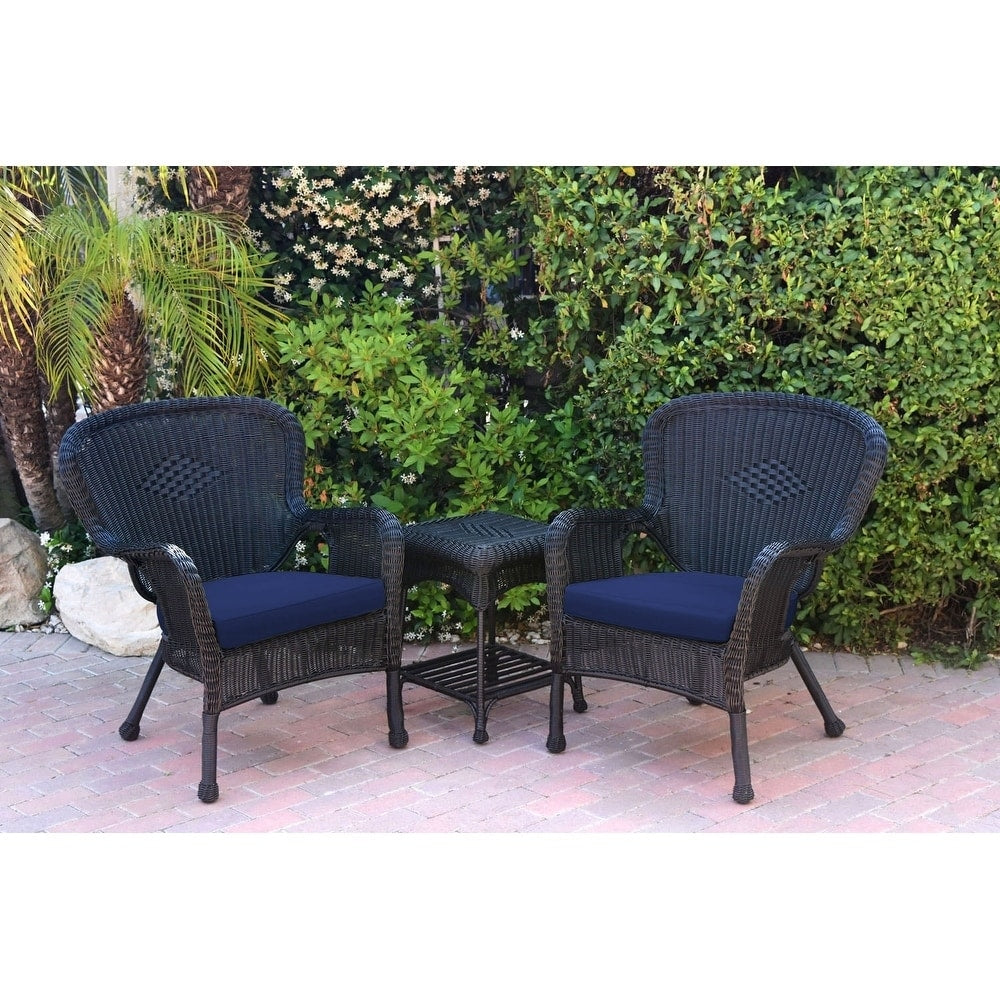 Ensemble de chaises et de tables d'appoint Windsor en osier noir avec coussin de chaise
