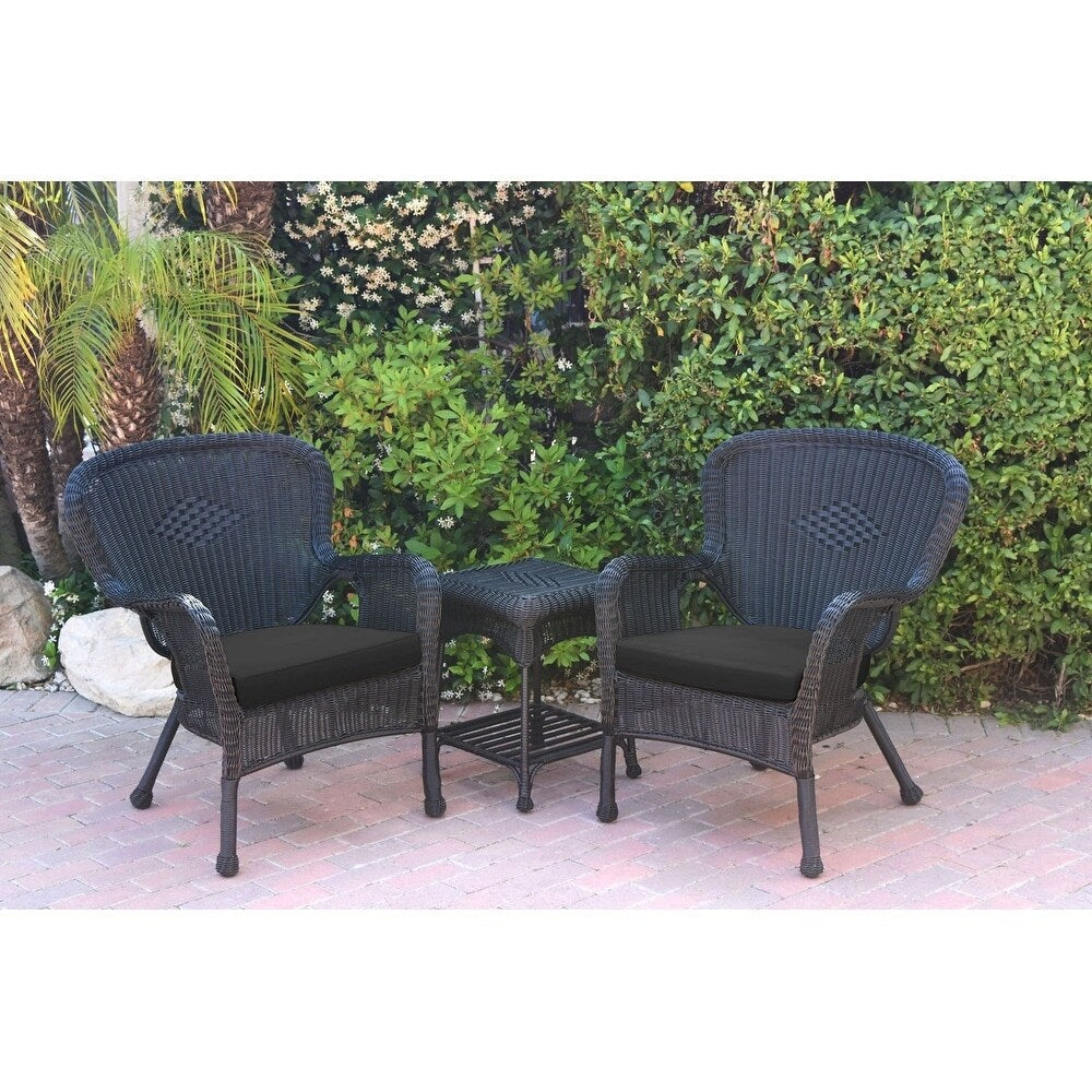 Ensemble de chaises et de tables d'appoint Windsor en osier noir avec coussin de chaise