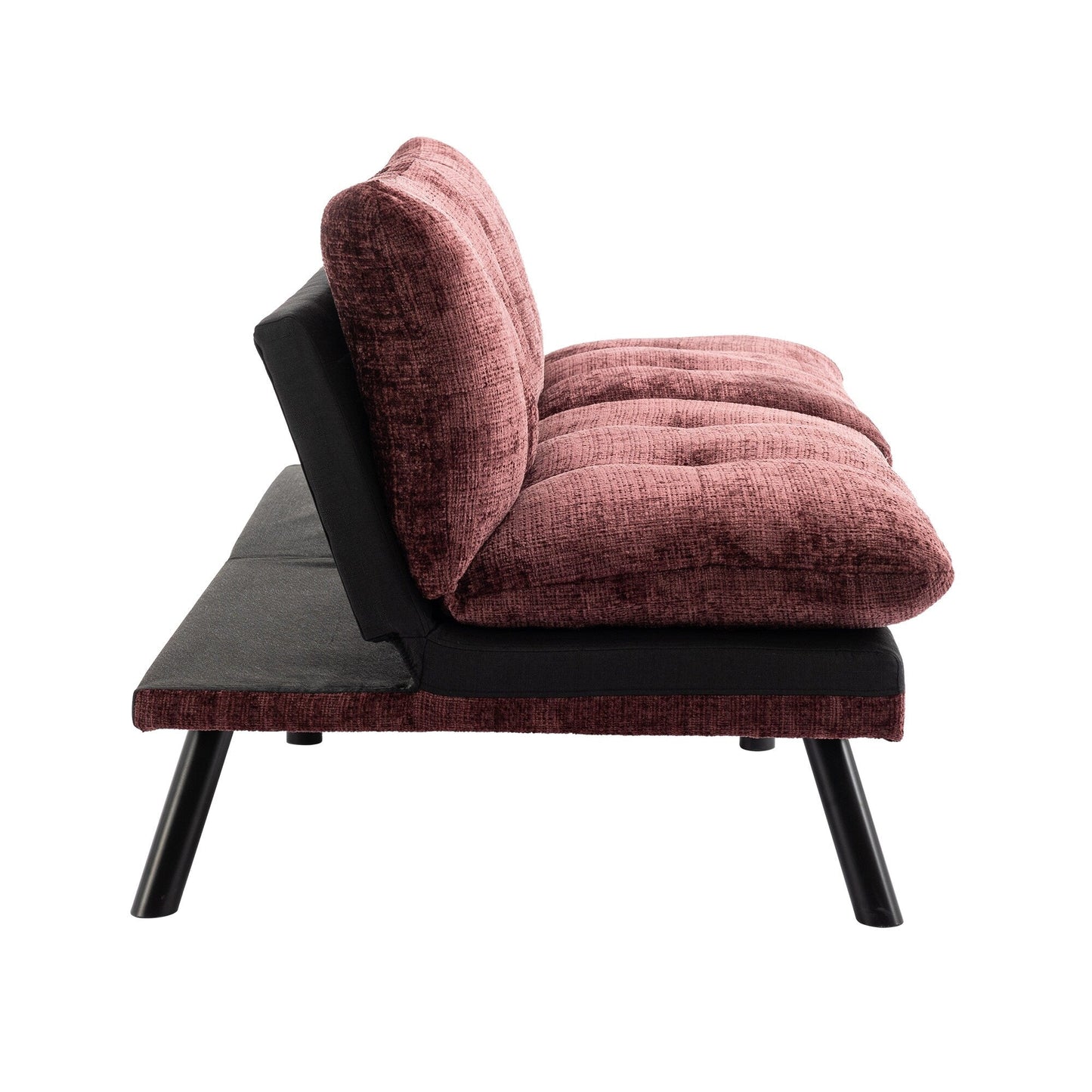 Canapé-lit convertible en chenille rouge vin 75,6 avec pieds en métal pour salon