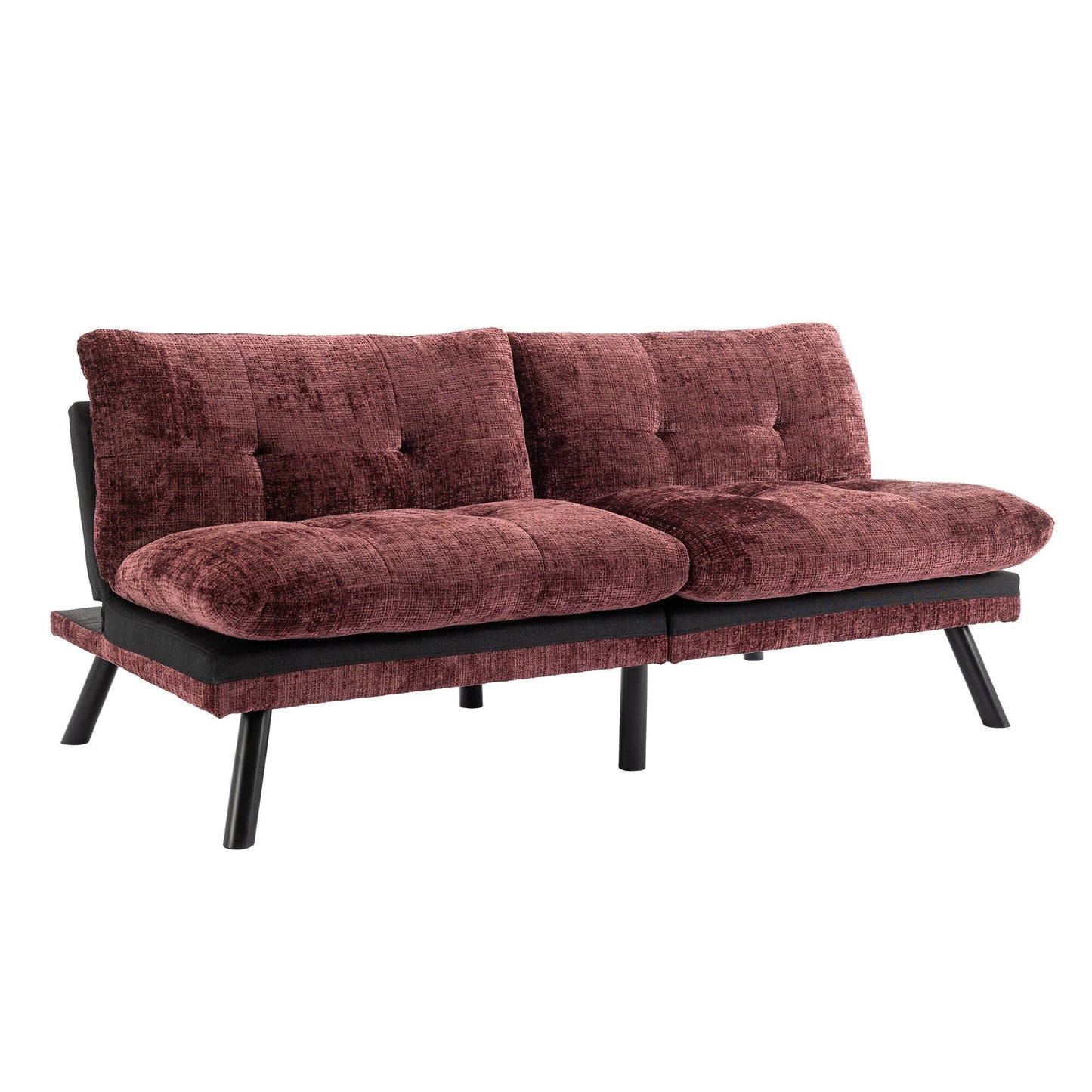 Canapé-lit convertible en chenille rouge vin 75,6 avec pieds en métal pour salon