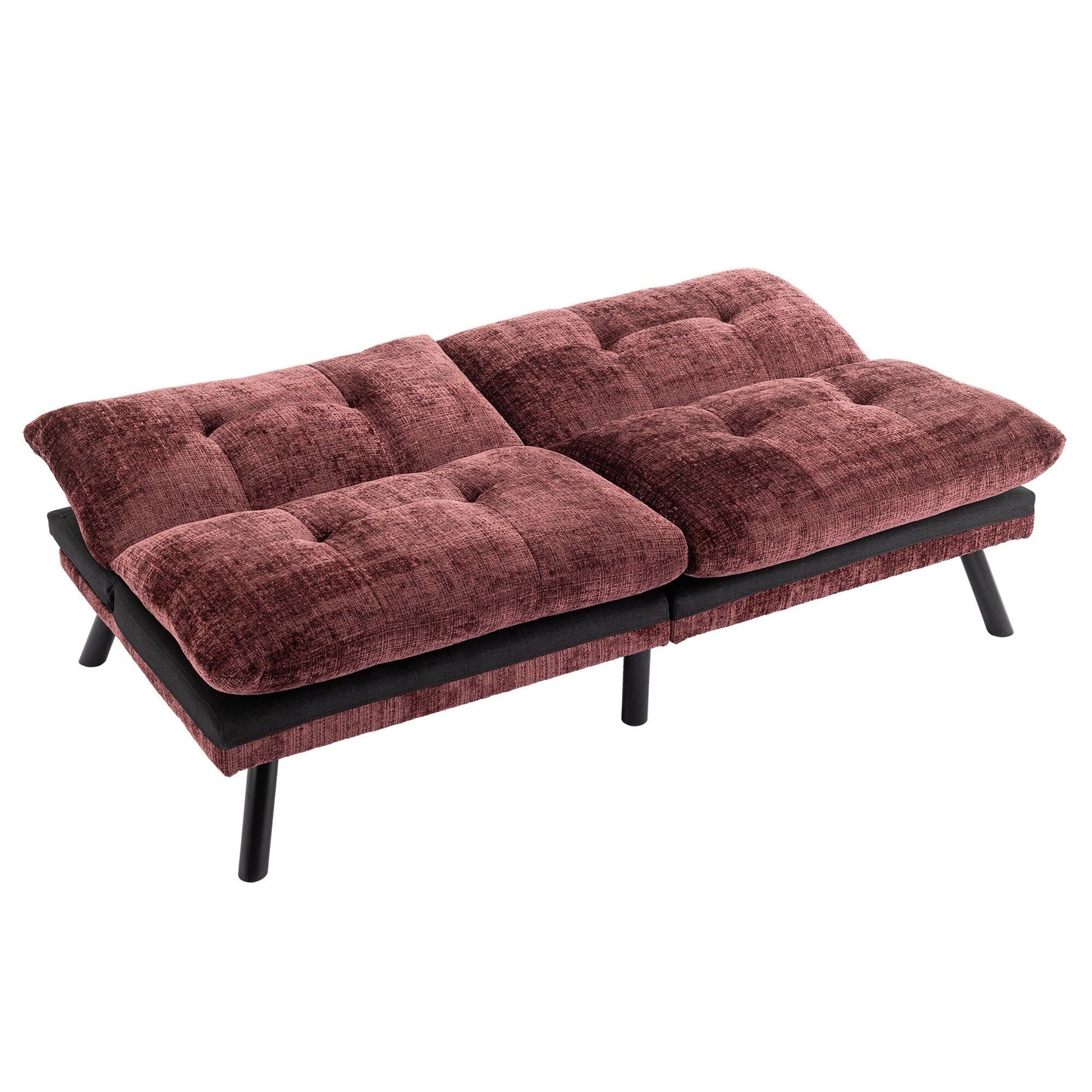 Canapé-lit futon convertible en chenille rouge vin