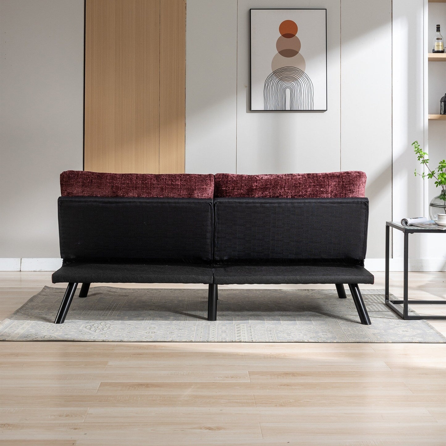 Canapé-lit futon convertible en chenille rouge vin