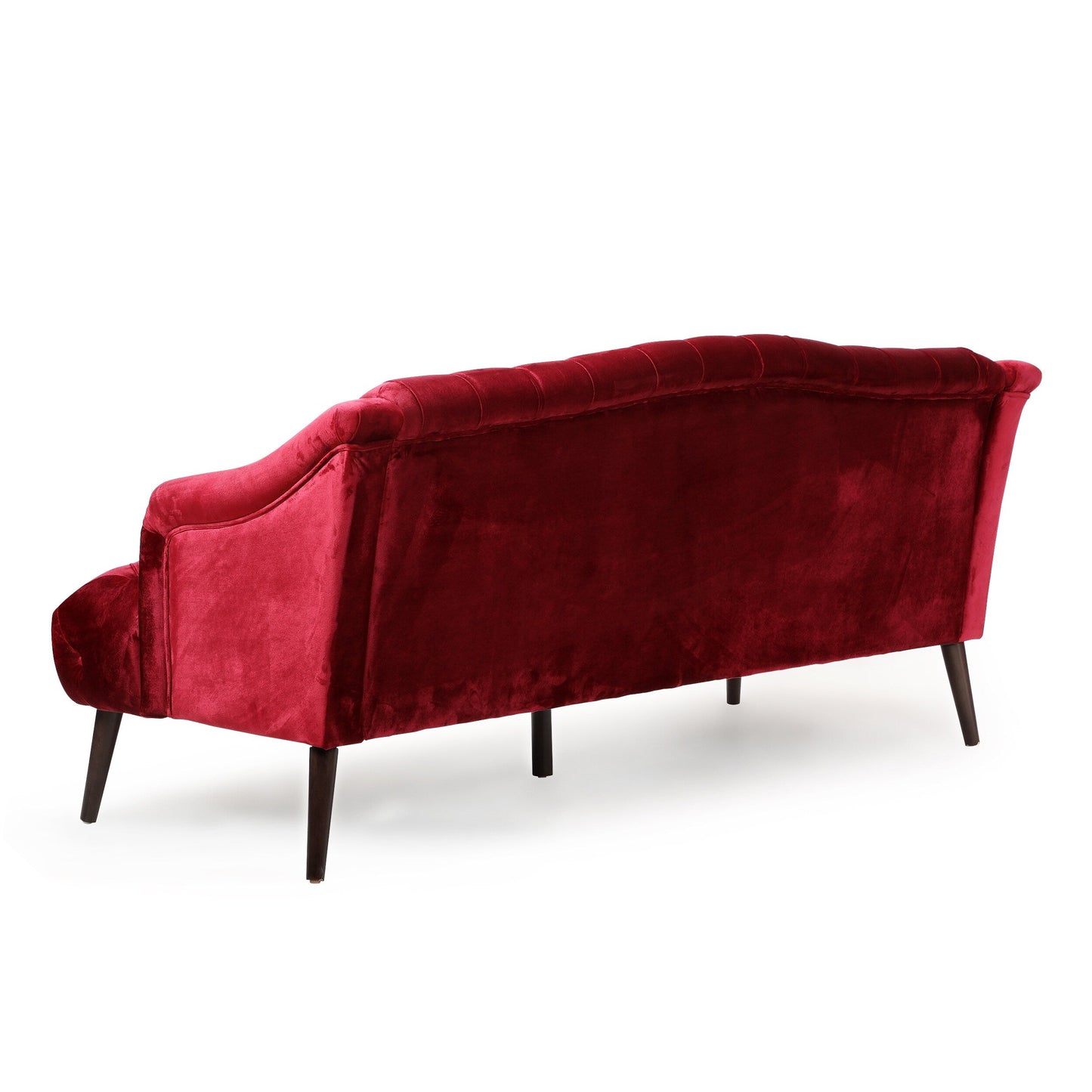 Canapé 3 places moderne rouge vin 73,25 avec boutons capitonnés et pieds en bois de bouleau pour le salon