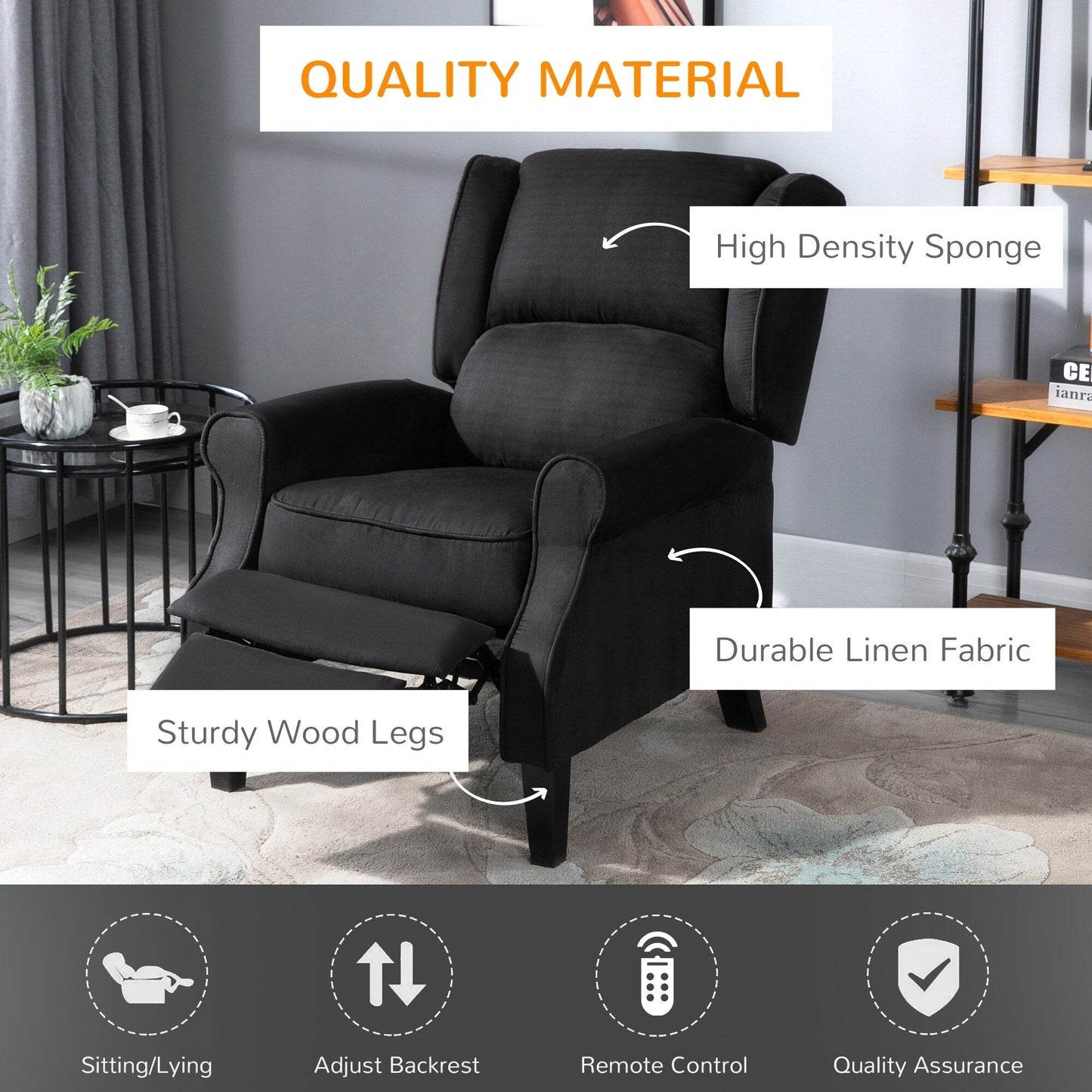 Fauteuil de massage chauffant à oreilles, fauteuil inclinable rembourré vintage avec dossier réglable, télécommande, poche latérale de rangement