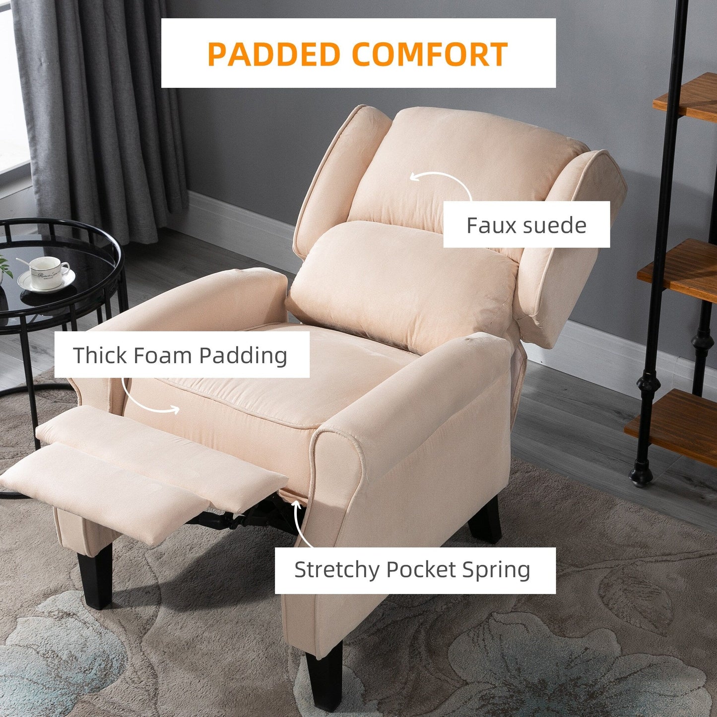 Fauteuil de massage chauffant à oreilles, fauteuil inclinable rembourré vintage avec dossier réglable, télécommande, poche latérale de rangement