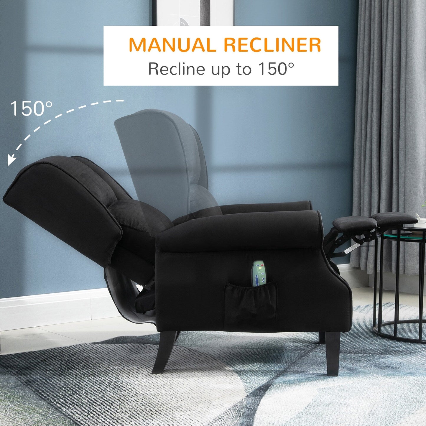 Fauteuil de massage chauffant à oreilles, fauteuil inclinable rembourré vintage avec dossier réglable, télécommande, poche latérale de rangement