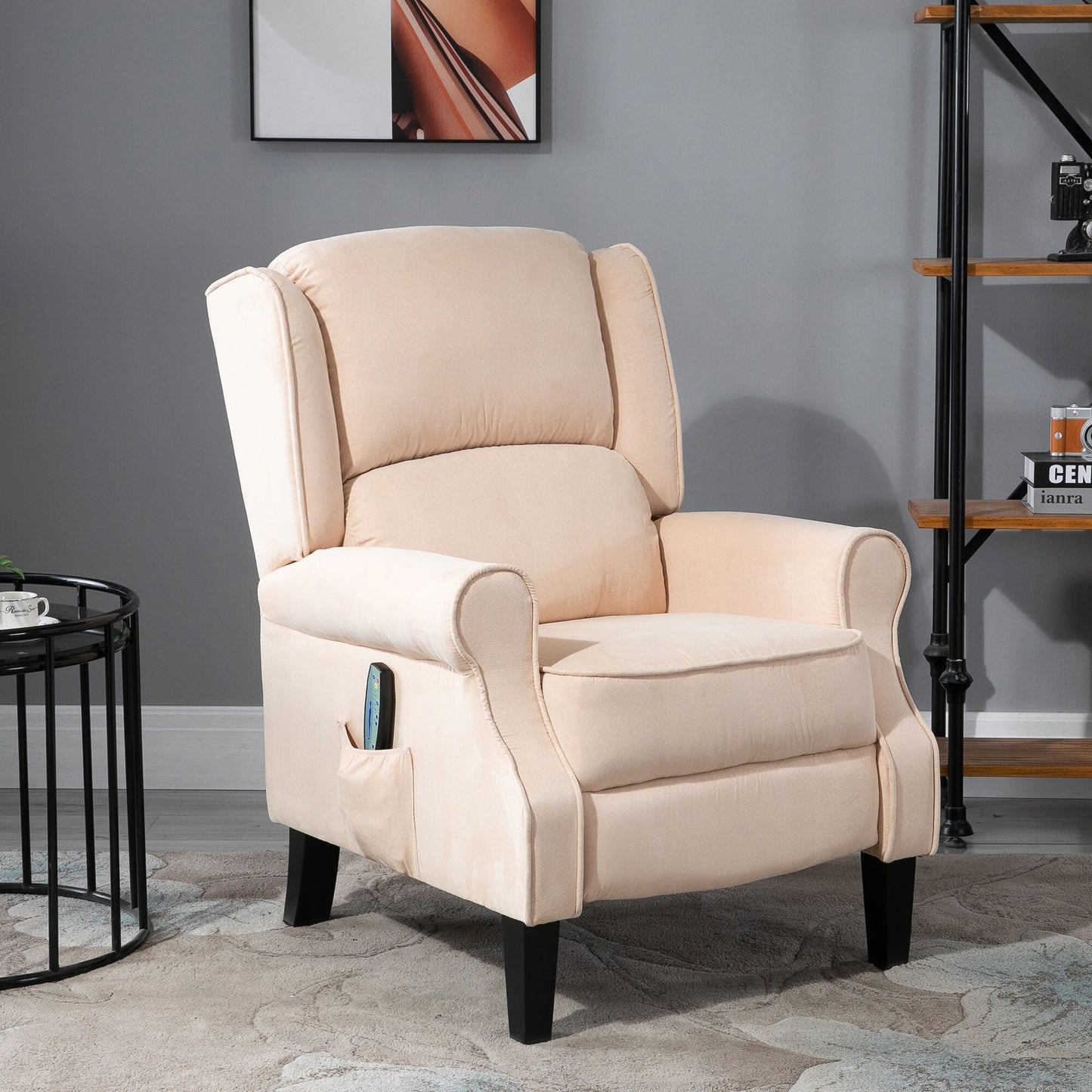 Fauteuil de massage chauffant à oreilles, fauteuil inclinable rembourré vintage avec dossier réglable, télécommande, poche latérale de rangement