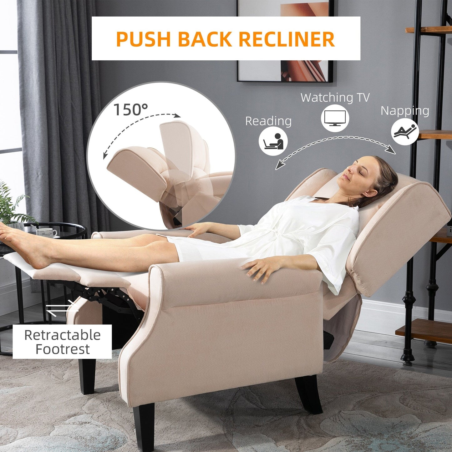 Fauteuil de massage chauffant à oreilles, fauteuil inclinable rembourré vintage avec dossier réglable, télécommande, poche latérale de rangement
