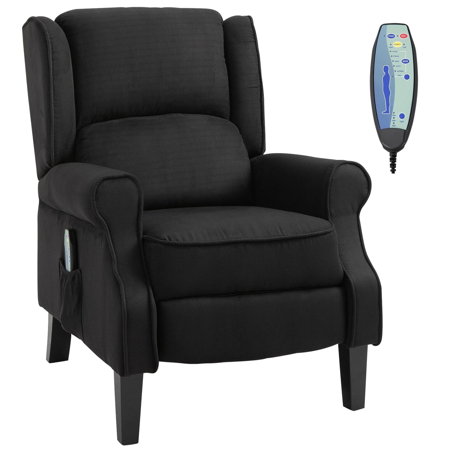 Fauteuil de massage chauffant à oreilles, fauteuil inclinable rembourré vintage avec dossier réglable, télécommande, poche latérale de rangement