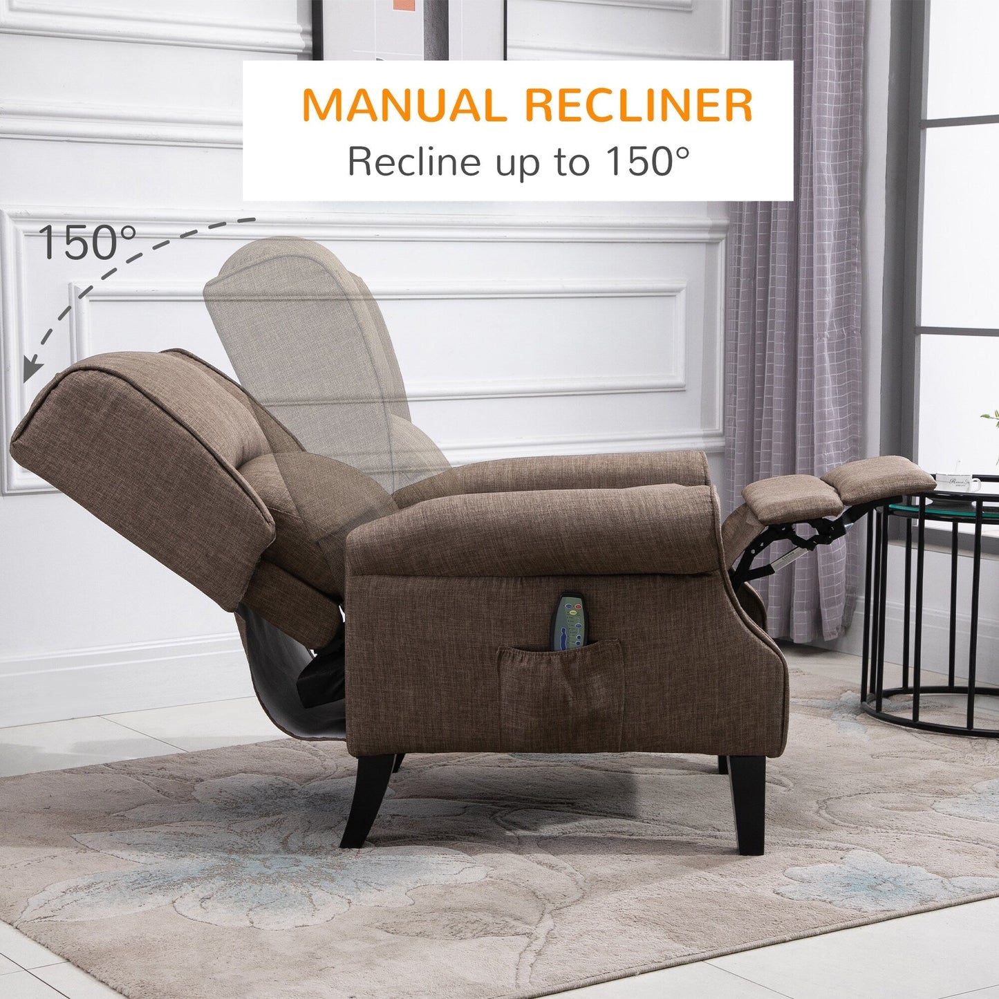 Fauteuil inclinable manuel en lin avec repose-pieds réglable et télécommande filaire