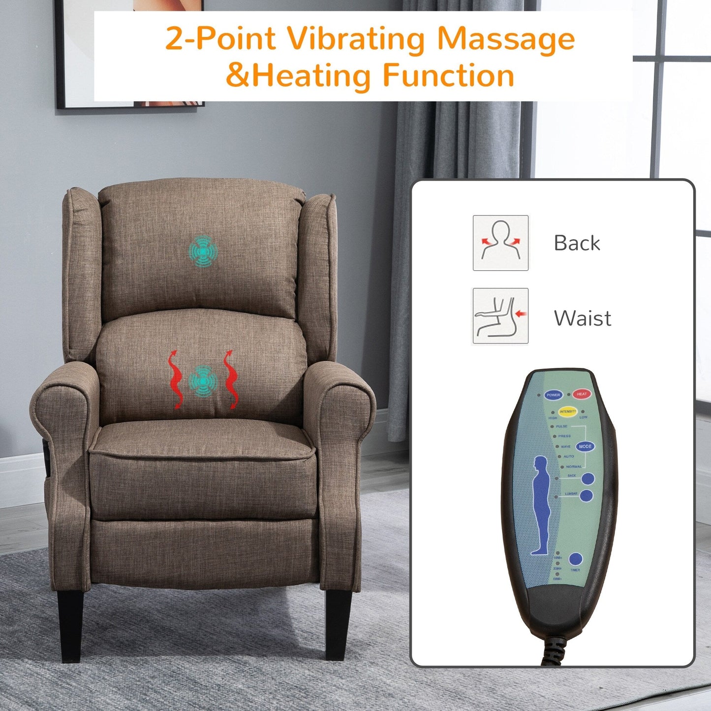 Fauteuil inclinable manuel en lin avec repose-pieds réglable et télécommande filaire