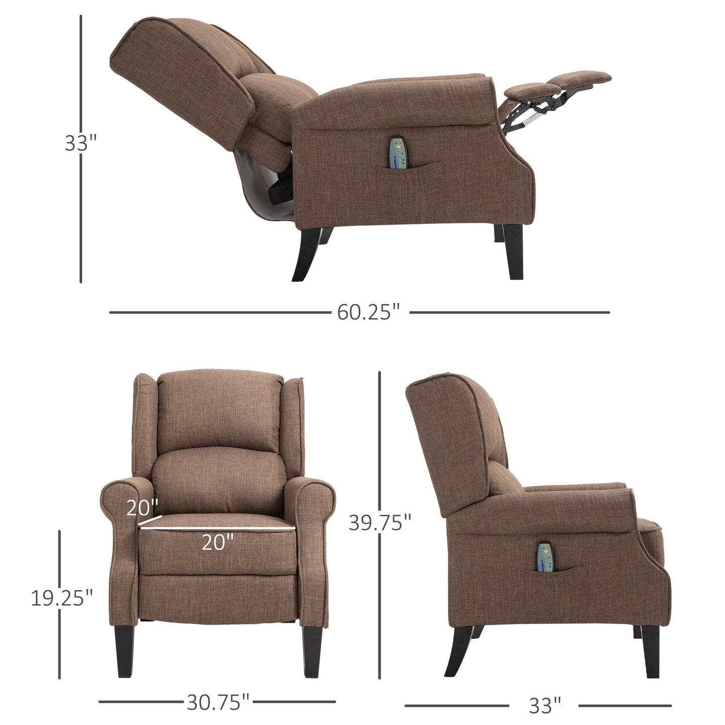 Fauteuil inclinable manuel en lin avec repose-pieds réglable et télécommande filaire
