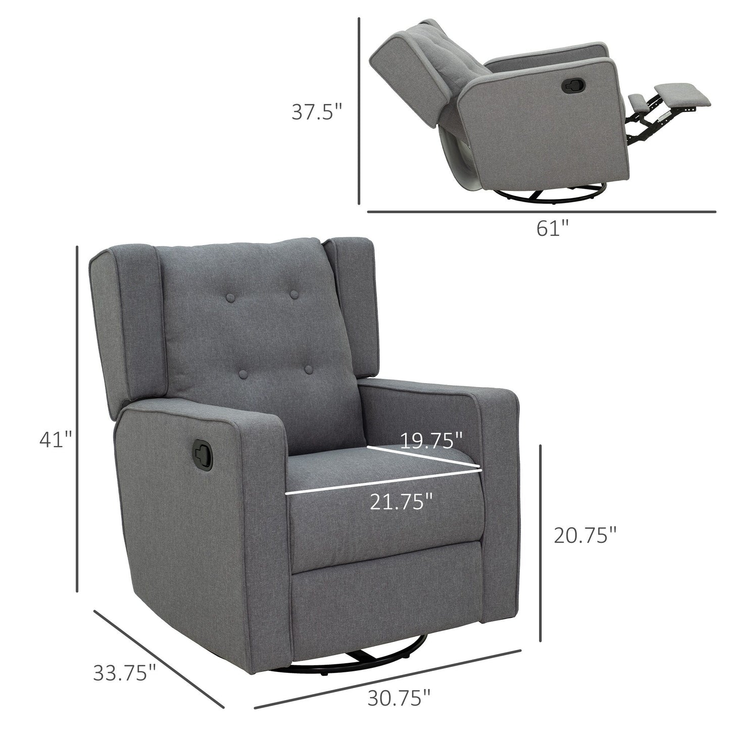 Fauteuil inclinable pivotant à oreilles Fauteuil de cinéma maison Fauteuil capitonné à boutons avec repose-pieds rétractable