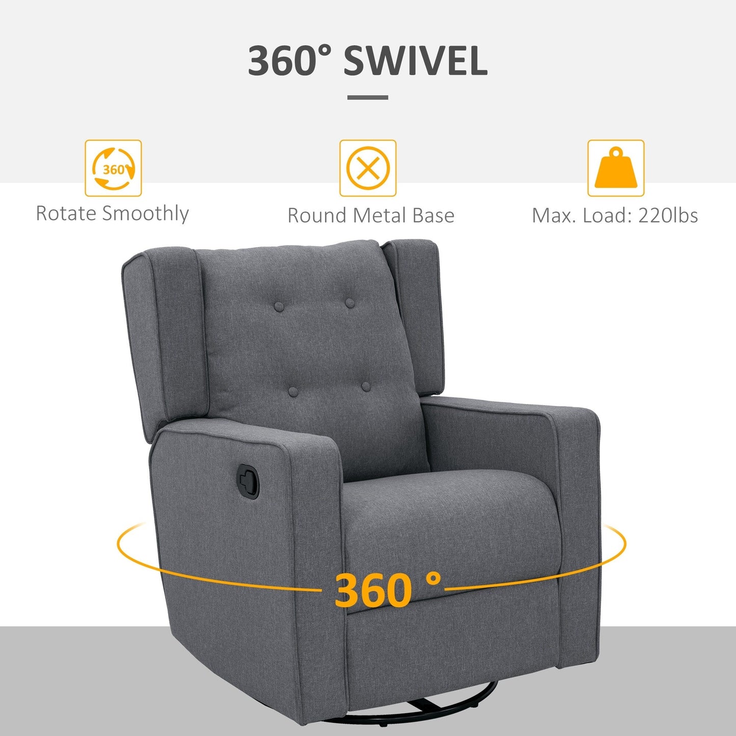 Fauteuil inclinable pivotant à oreilles Fauteuil de cinéma maison Fauteuil capitonné à boutons avec repose-pieds rétractable