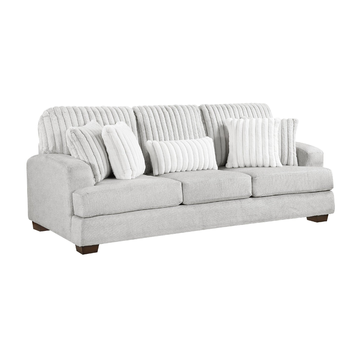 Canapé Witz, 96 pouces, 5 coussins, velours côtelé gris clair à texture côtelée