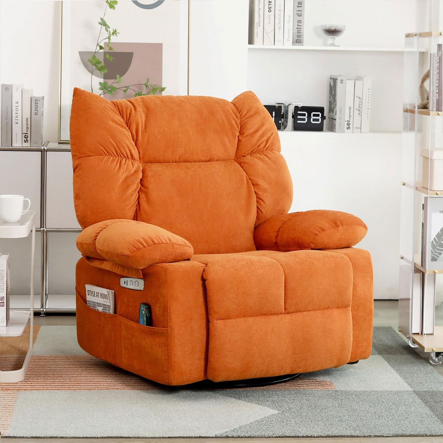 Fauteuil inclinable pivotant XINMICS, fauteuil inclinable électrique à bascule avec massage et chauffage