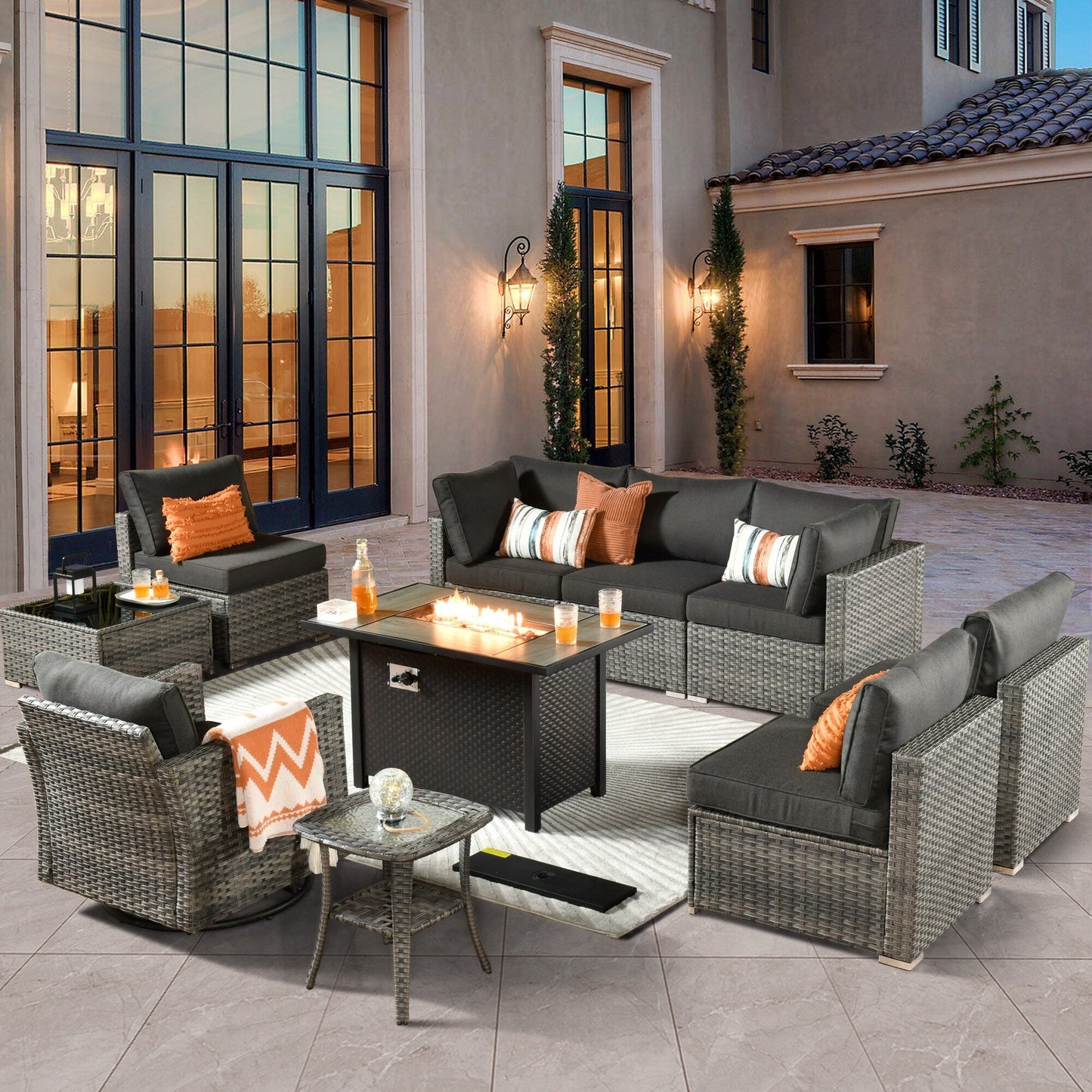 Ensemble de 10 meubles de patio d'extérieur XIZZI avec table à feu