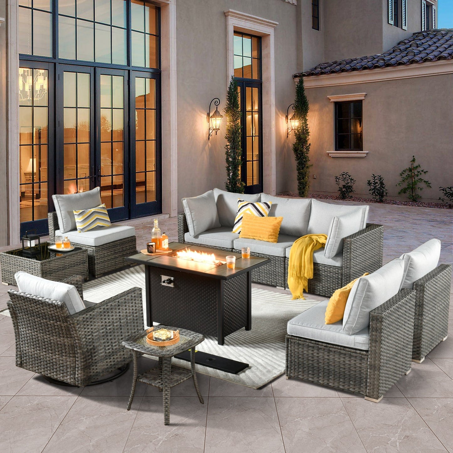 Ensemble de 10 meubles de patio d'extérieur XIZZI avec table à feu