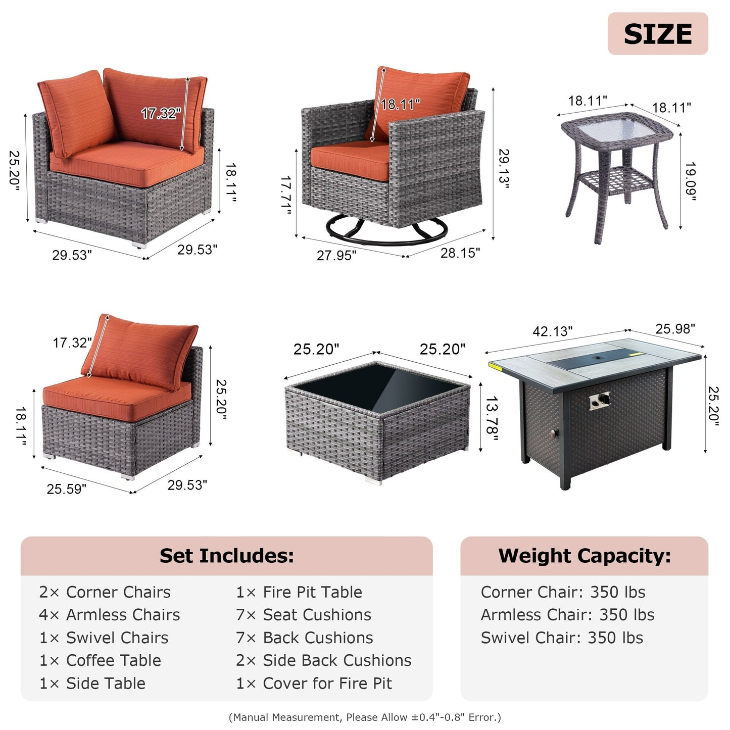 Ensemble de 10 meubles de patio d'extérieur XIZZI avec table à feu