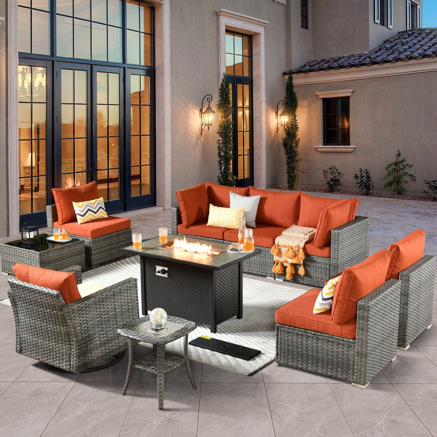 Ensemble de 10 meubles de patio d'extérieur XIZZI avec table à feu