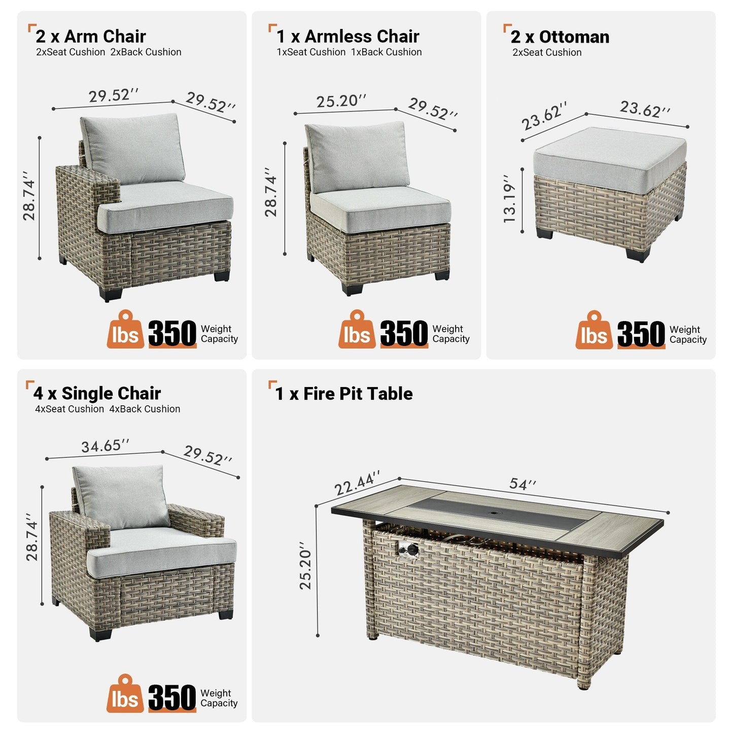 Ensemble de conversation XIZZI 10 pièces en osier pour patio avec table et foyer