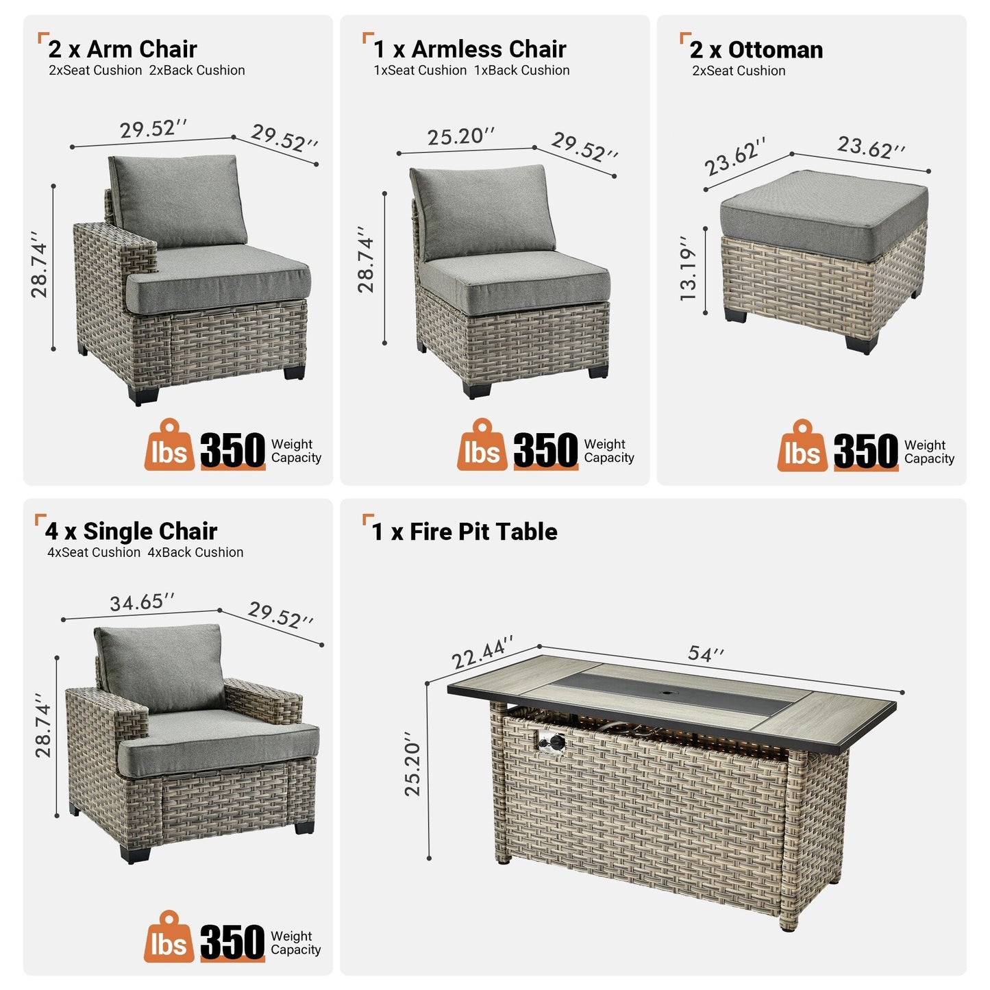Ensemble de conversation XIZZI 10 pièces en osier pour patio avec table et foyer