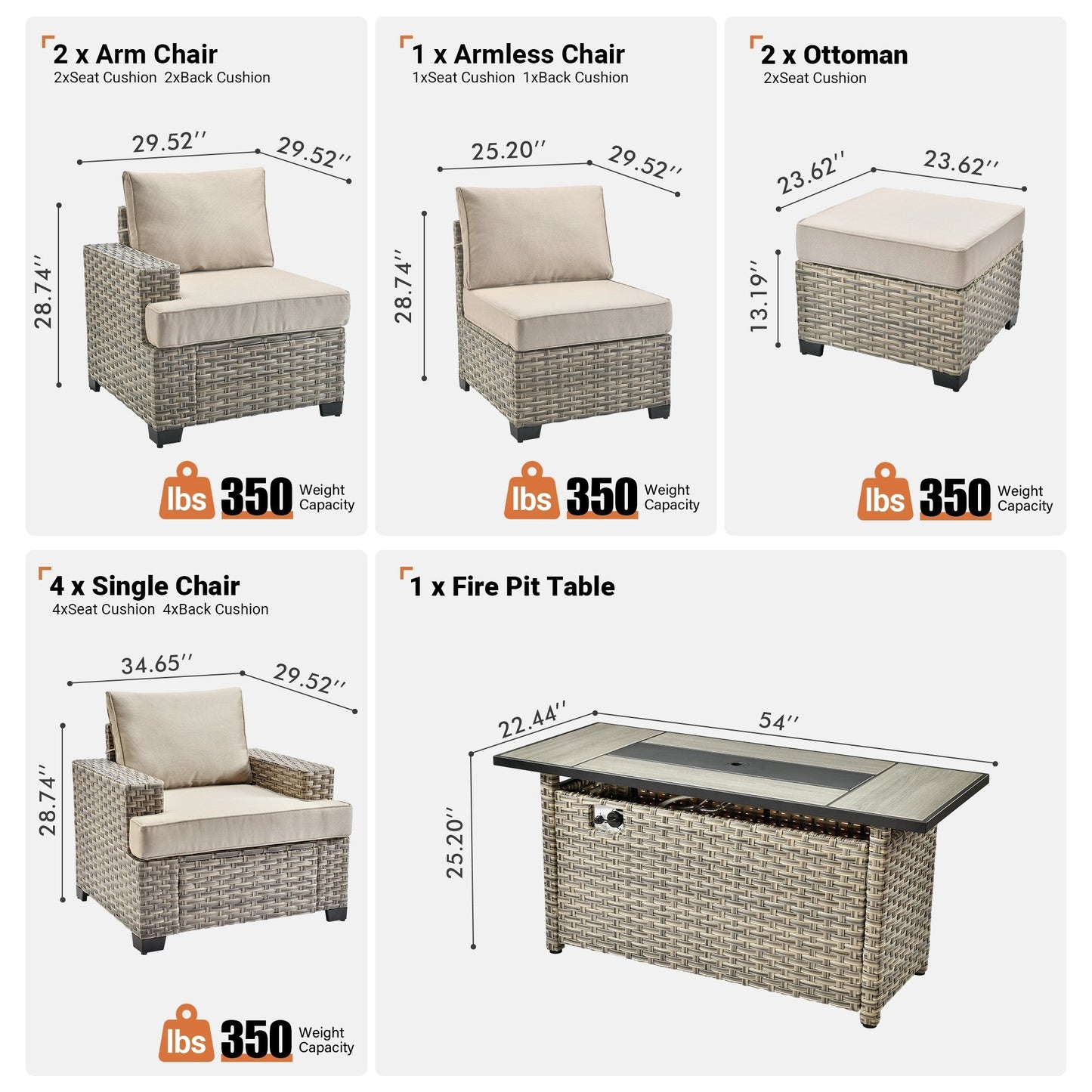 Ensemble de conversation XIZZI 10 pièces en osier pour patio avec table et foyer