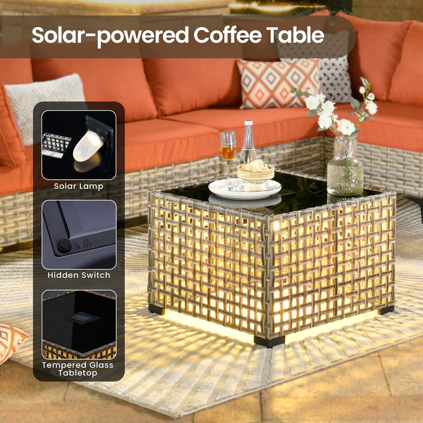 Ensemble de meubles de patio en rotin XIZZI 11 pièces avec table et foyer
