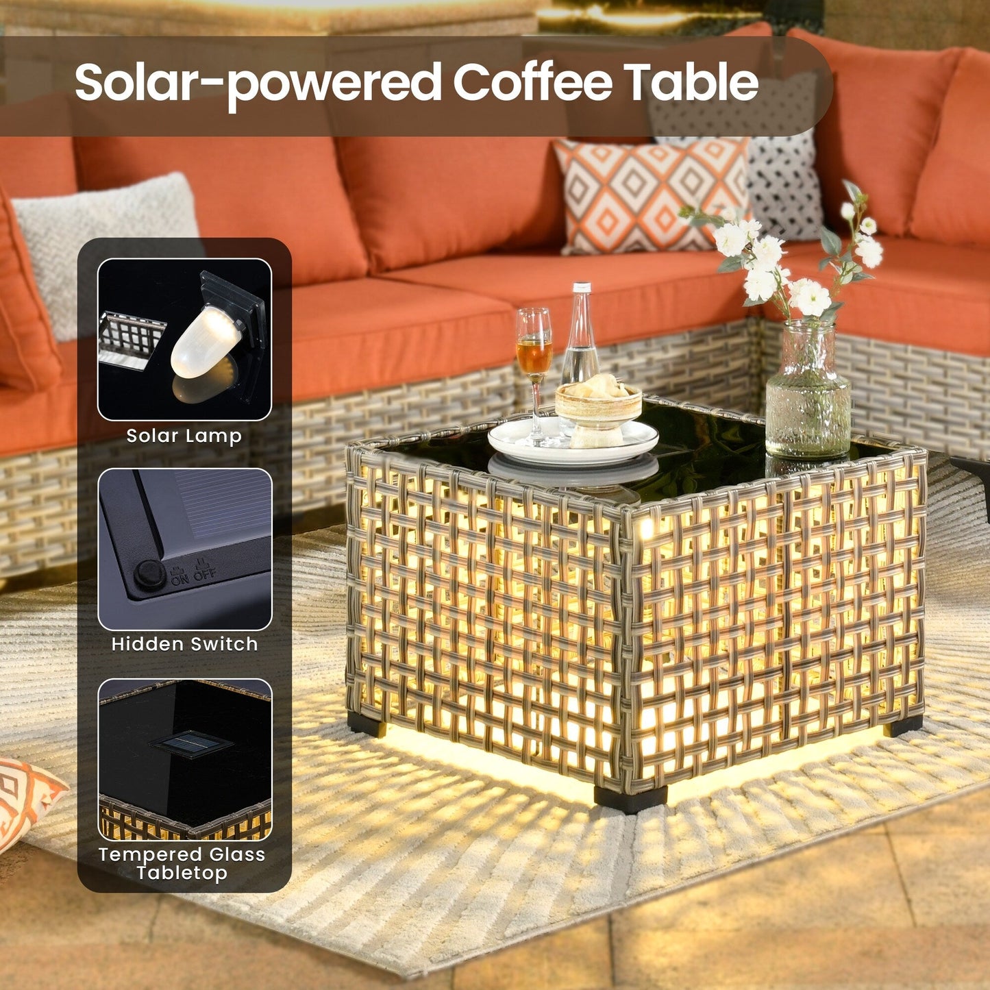 Ensemble de meubles de patio en rotin XIZZI 11 pièces avec table et foyer