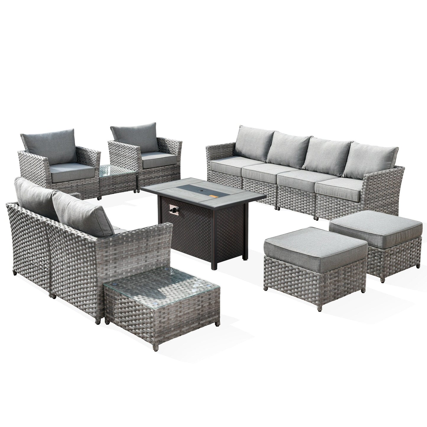 Ensemble de meubles de patio extérieur en osier XIZZI 13 pièces avec table à feu