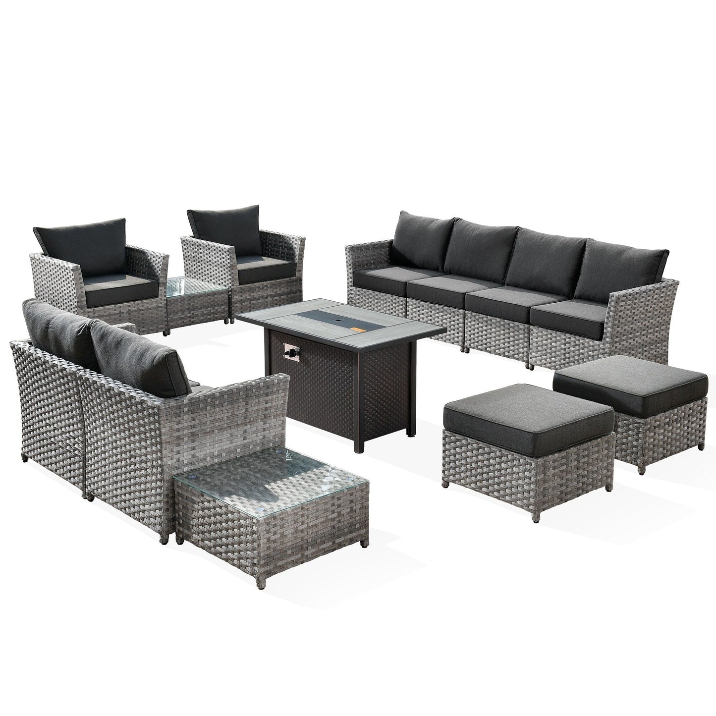 Ensemble de meubles de patio extérieur en osier XIZZI 13 pièces avec table à feu