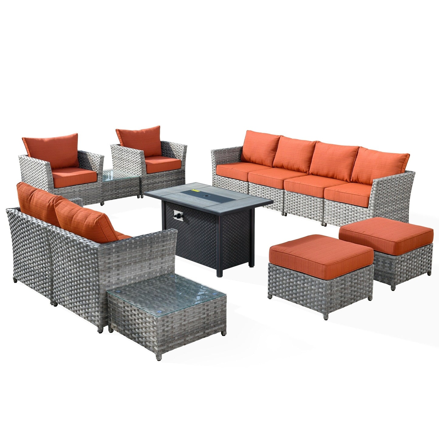 Ensemble de meubles de patio extérieur en osier XIZZI 13 pièces avec table à feu