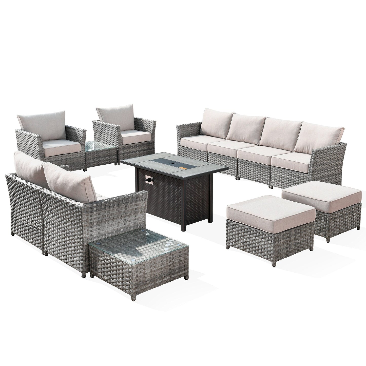 Ensemble de meubles de patio extérieur en osier XIZZI 13 pièces avec table à feu