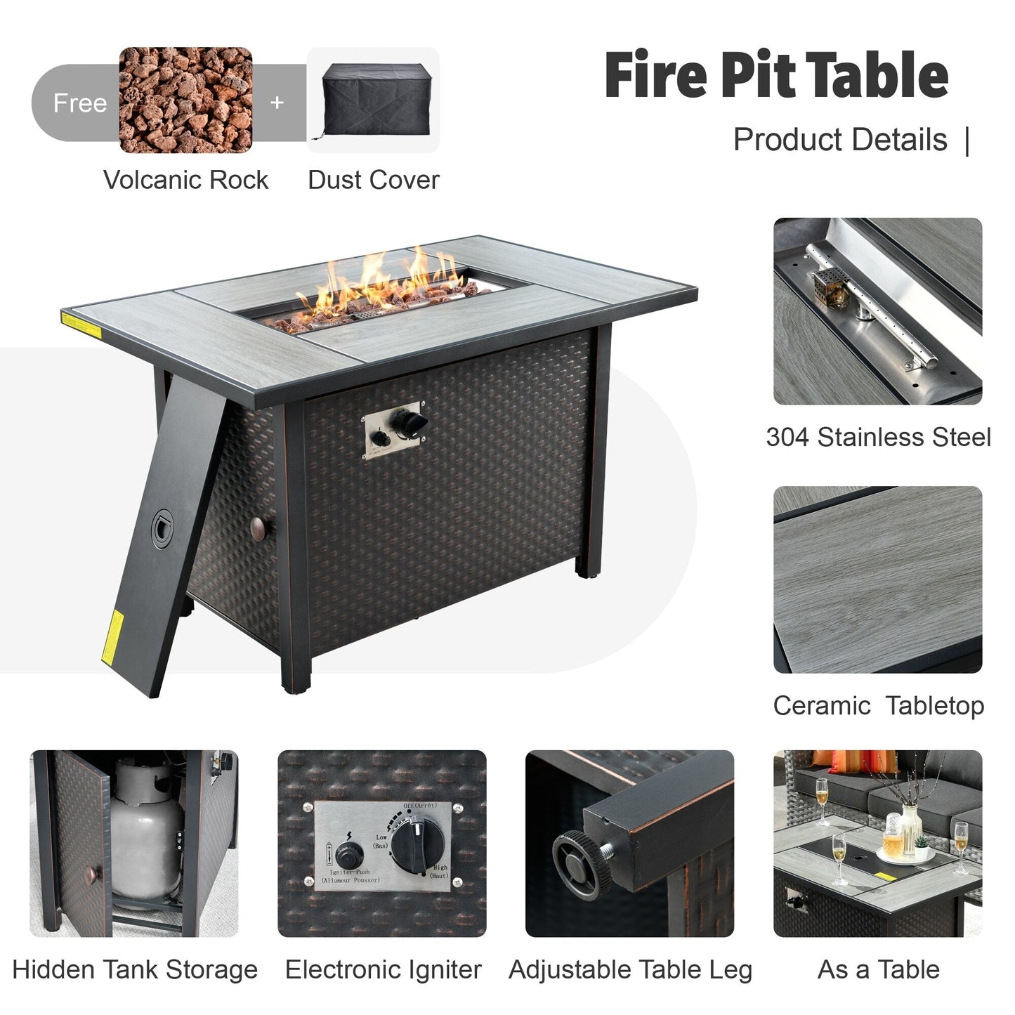 Ensemble de meubles de patio extérieur en osier XIZZI 13 pièces avec table à feu