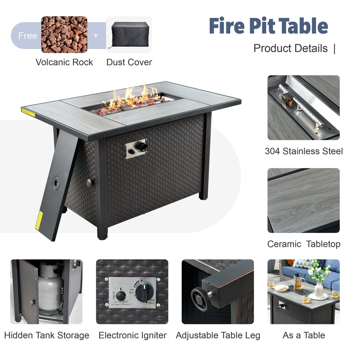 Ensemble de meubles de patio extérieur en osier XIZZI 13 pièces avec table à feu
