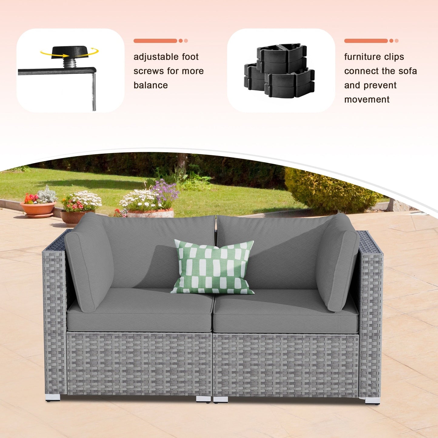 Ensemble de canapés de patio 3 pièces XIZZI avec fauteuil d'angle en rotin et osier