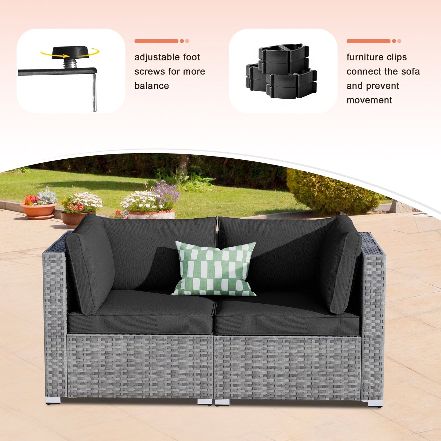 Ensemble de canapés de patio 3 pièces XIZZI avec fauteuil d'angle en rotin et osier